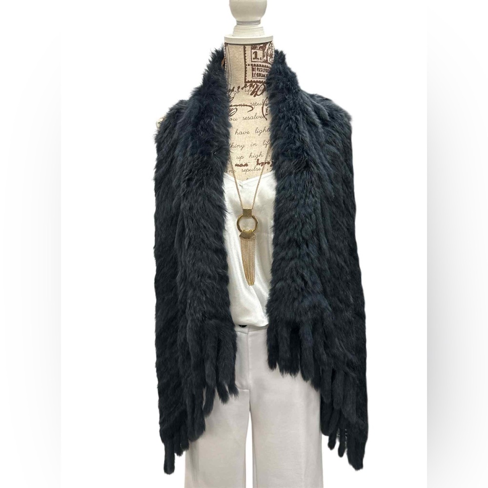 Haute Hippie Black Faux Fur Sweater Vest Size M